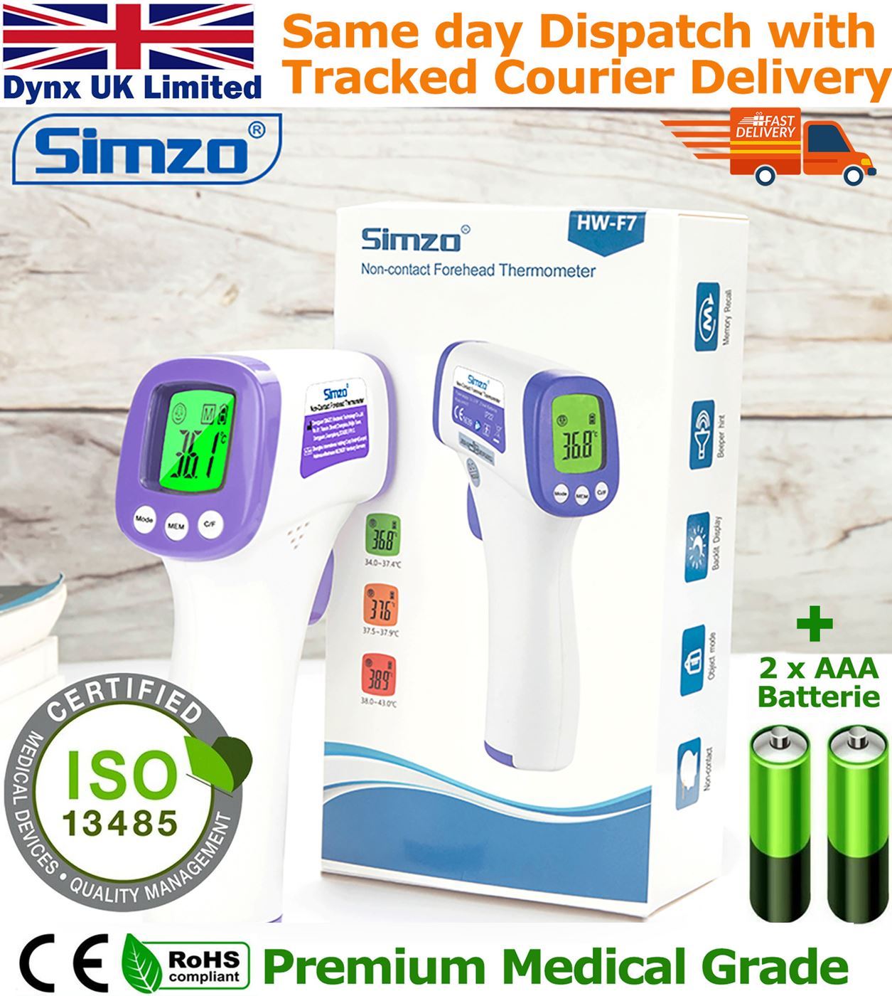 Digital Thermometer Forehead Non Contact CE Approved Accurate